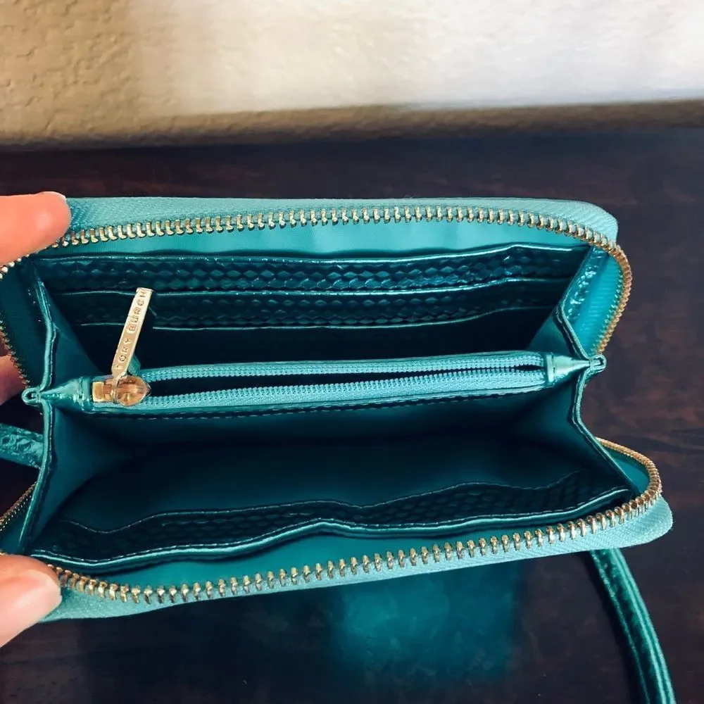 Tory Burch Metallic Blue Wristlet Wallet